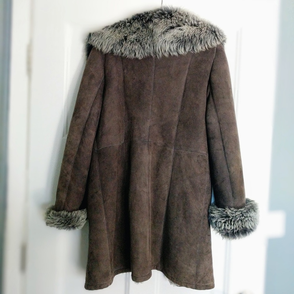 Via Veneto Lamb Shearling Leather Suede Fur Coat - Picture 2 of 14